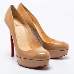 Christian Louboutin Beige Patent Leather Bianca Platform Pumps Size 38.5
