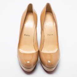 Christian Louboutin Beige Patent Leather Bianca Platform Pumps Size 38.5