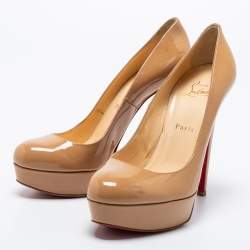 Christian Louboutin Beige Patent Leather Bianca Platform Pumps Size 38.5