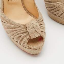 مملوكة مسبقًا Christian Louboutin Beige Jute Fabric Jenny Platform Knot Peep Toe Pumps Size 38