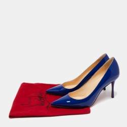 Pre Owned Christian Louboutin Royal Blue Patent Leather Pointed-Toe Pumps Size 37.5