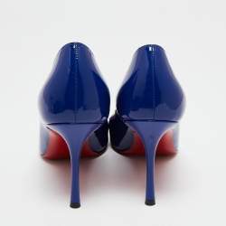 Pre Owned Christian Louboutin Royal Blue Patent Leather Pointed-Toe Pumps Size 37.5