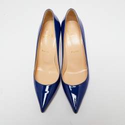 Pre Owned Christian Louboutin Royal Blue Patent Leather Pointed-Toe Pumps Size 37.5