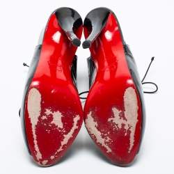 Pre Owned Christian Louboutin Black Patent Leather Allegra Peep-Toe Sandals Size 38.5