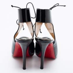 Pre Owned Christian Louboutin Black Patent Leather Allegra Peep-Toe Sandals Size 38.5
