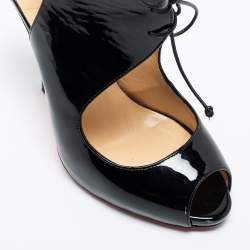 Pre Owned Christian Louboutin Black Patent Leather Allegra Peep-Toe Sandals Size 38.5