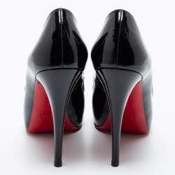 Pre Owned Christian Louboutin Black Patent Leather Very Prive Peep-Toe Pumps Size 38.5