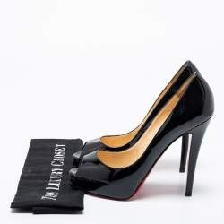 Pre Owned Christian Louboutin Black Patent Leather Very Prive Peep-Toe Pumps Size 38.5