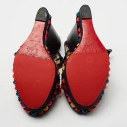 Pre Owned Christian Louboutin Black Leather Cataclou Ankle Strap Espadrille Wedge Sandals Size 39