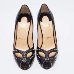 Pre Owned Christian Louboutin Black Leather Cagouletta Peep-Toe Pumps Size 38