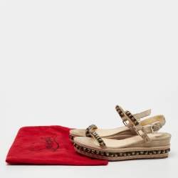 Pre Owned Christian Louboutin Beige Suede Cataclou Studded Espadrille Platform Wedge Sandals Size 38