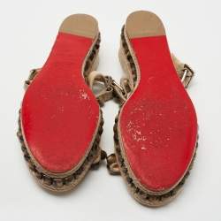 Pre Owned Christian Louboutin Beige Suede Cataclou Studded Espadrille Platform Wedge Sandals Size 38