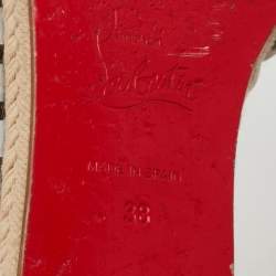 Pre Owned Christian Louboutin Beige Suede Cataclou Studded Espadrille Platform Wedge Sandals Size 38