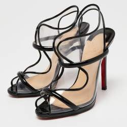 Christian Louboutin Black Patent Leather and PVC Aqua Ronda Slingback Sandals Size 36.5