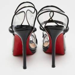 Christian Louboutin Black Patent Leather and PVC Aqua Ronda Slingback Sandals Size 36.5