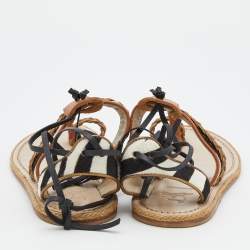 Pre Owned Christian Louboutin Multicolor Leather And Calf Hair Hola Chica Toe Ring Flat Sandals Size 37