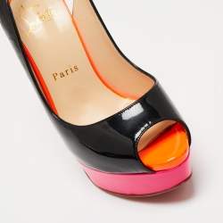 Christian Louboutin Tri-Color Patent Leather Lady Peep Slingback Sandals Size 36.5