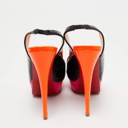 Christian Louboutin Tri-Color Patent Leather Lady Peep Slingback Sandals Size 36.5