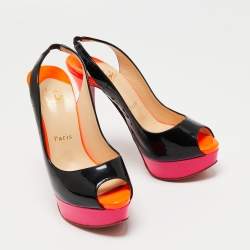 Christian Louboutin Tri-Color Patent Leather Lady Peep Slingback Sandals Size 36.5