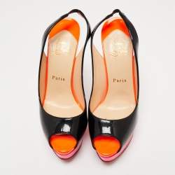 Christian Louboutin Tri-Color Patent Leather Lady Peep Slingback Sandals Size 36.5