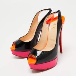 Christian Louboutin Tri-Color Patent Leather Lady Peep Slingback Sandals Size 36.5