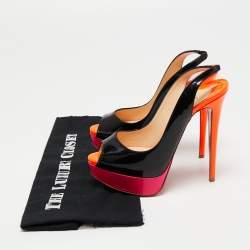 Christian Louboutin Tri-Color Patent Leather Lady Peep Slingback Sandals Size 36.5