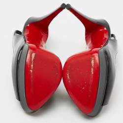 Pre Owned Christian Louboutin Black Patent Leather Lady Peep-Toe Platform Slingback Sandals Size 38