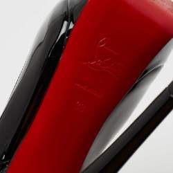 Pre Owned Christian Louboutin Black Patent Leather Lady Peep-Toe Platform Slingback Sandals Size 38