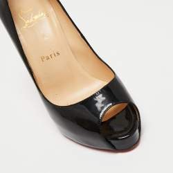 مملوكة مسبقًا Christian Louboutin Black Patent Leather Very Prive Peep-Toe Pumps Size 36