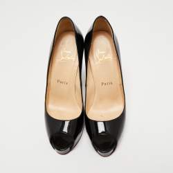 مملوكة مسبقًا Christian Louboutin Black Patent Leather Very Prive Peep-Toe Pumps Size 36