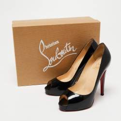 مملوكة مسبقًا Christian Louboutin Black Patent Leather Very Prive Peep-Toe Pumps Size 36