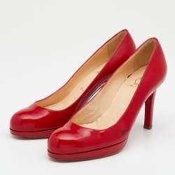 Christian Louboutin Red Patent Leather New Simple Platform Pumps Size 37