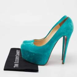 Christian Louboutin Turquoise Blue Suede Daffodile Platform Pumps Size 40