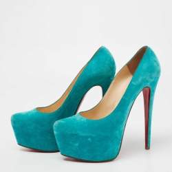 Christian Louboutin Turquoise Blue Suede Daffodile Platform Pumps Size 40