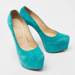 Christian Louboutin Turquoise Blue Suede Daffodile Platform Pumps Size 40