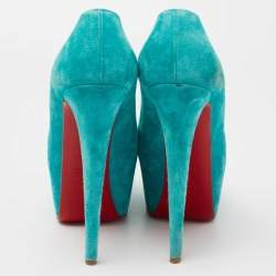 Christian Louboutin Turquoise Blue Suede Daffodile Platform Pumps Size 40