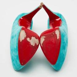 Christian Louboutin Turquoise Blue Suede Daffodile Platform Pumps Size 40