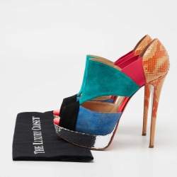 مملوكة مسبقًا Christian Louboutin Multicolor Suede and Python Leather Pitou Cut Out Platform Pumps Size 40