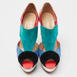 مملوكة مسبقًا Christian Louboutin Multicolor Suede and Python Leather Pitou Cut Out Platform Pumps Size 40