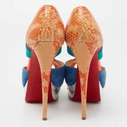 مملوكة مسبقًا Christian Louboutin Multicolor Suede and Python Leather Pitou Cut Out Platform Pumps Size 40