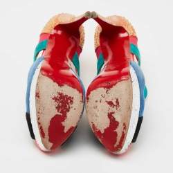 مملوكة مسبقًا Christian Louboutin Multicolor Suede and Python Leather Pitou Cut Out Platform Pumps Size 40