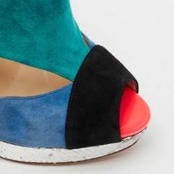 مملوكة مسبقًا Christian Louboutin Multicolor Suede and Python Leather Pitou Cut Out Platform Pumps Size 40