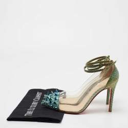 Pre Owned Christian Louboutin Green/Blue Snakeskin Leather and PVC Just Picks Spike Ankle Strap Pumps Size 37