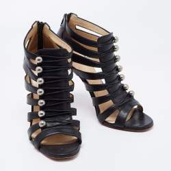 Christian Louboutin Black Leather Denis Caged Sandals Size 39.5