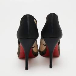 Christian Louboutin Black Lace and Satin Fetilo Peep-Toe Pumps Size 38