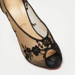 Christian Louboutin Black Lace and Satin Fetilo Peep-Toe Pumps Size 38