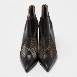 Pre Owned Christian Louboutin Black Lace and Leather Papilloboot Ankle Booties Size 40 
