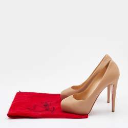 Pre Owned Christian Louboutin Beige Leather Miss Clichy Platform Pumps Size 37