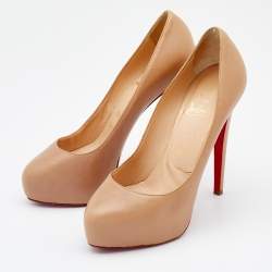 Pre Owned Christian Louboutin Beige Leather Miss Clichy Platform Pumps Size 37