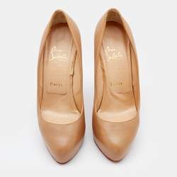 Pre Owned Christian Louboutin Beige Leather Miss Clichy Platform Pumps Size 37